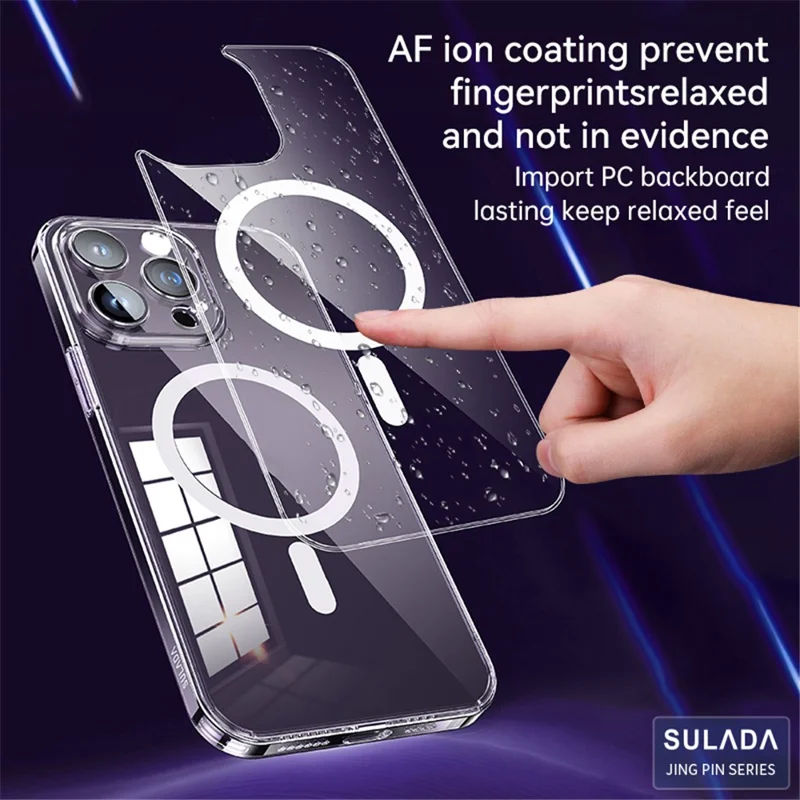 SULADA für iPhone 15 Pro Max TPU+PC Case Kompatibel mit MagSafe Handyhülle mit Objektiv-Folie - Transparent Schwarz