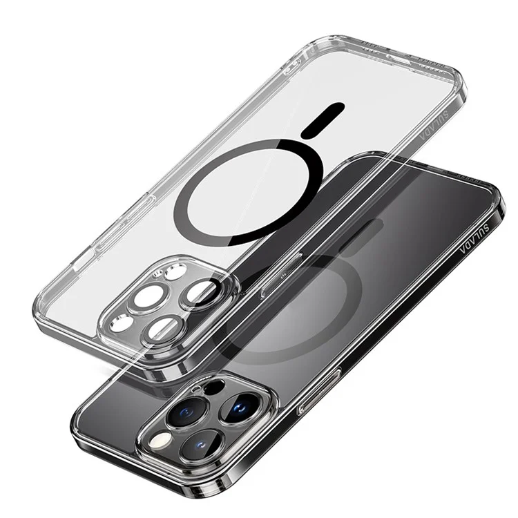 SULADA TPU+PC Case for iPhone 15 Pro Compatible with MagSafe Anti-Drop Phone Cover with Lens Film - Transparent Black