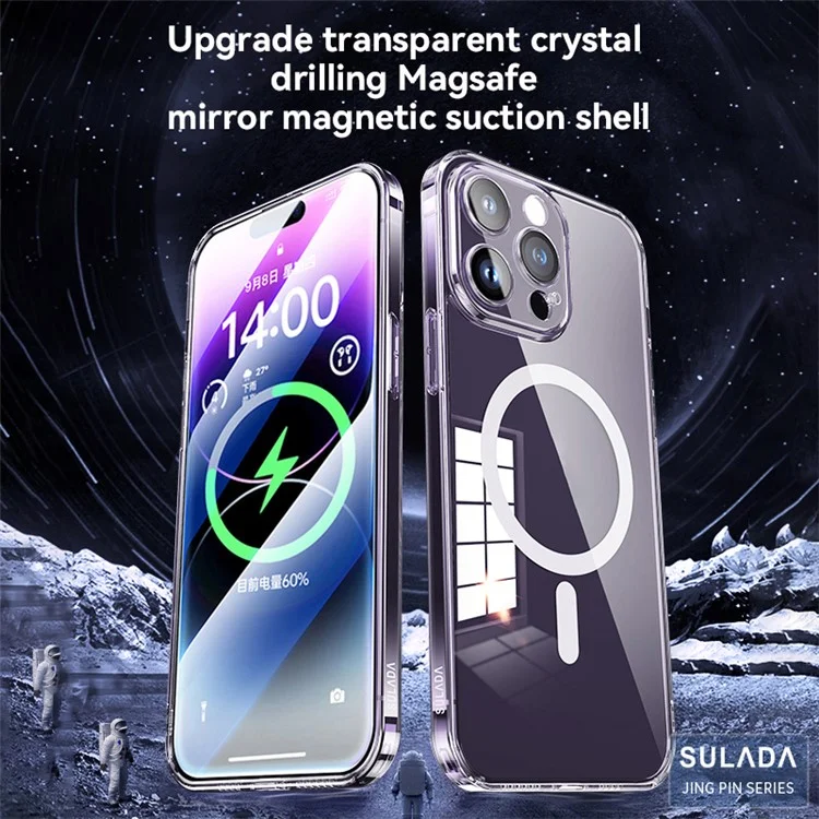 SULADA TPU+PC Case for iPhone 15 Pro Compatible with MagSafe Anti-Drop Phone Cover with Lens Film - Transparent Black