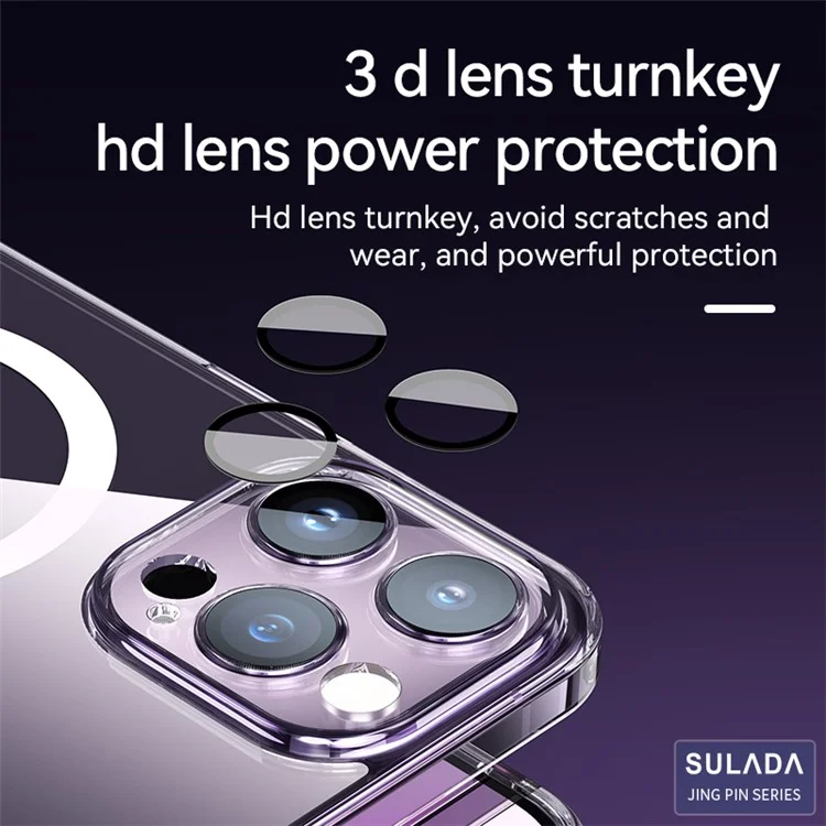 SULADA TPU+PC Case for iPhone 15 Pro Compatible with MagSafe Anti-Drop Phone Cover with Lens Film - Transparent Black
