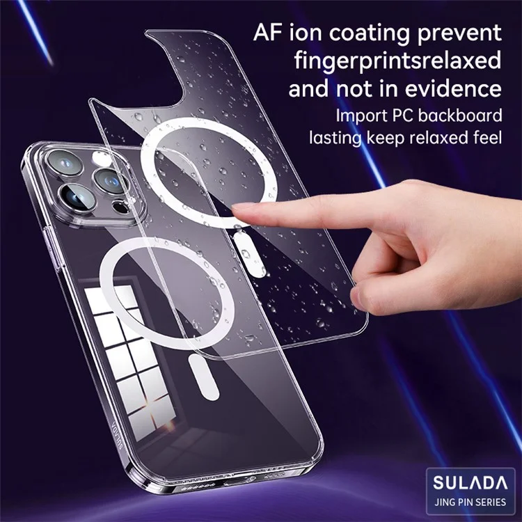 SULADA TPU+PC Case for iPhone 15 Pro Compatible with MagSafe Anti-Drop Phone Cover with Lens Film - Transparent Black