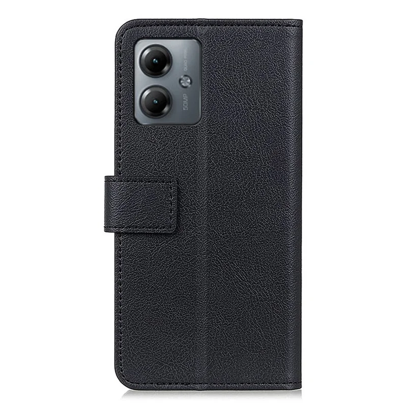 For Motorola Moto G14 4G PU Leather Textured Phone Case Wallet Stand Shockproof Protective Cover - Black