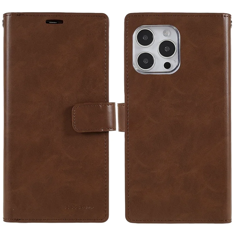 MERCURY GOOSPERY Mansoor Series for iPhone 15 Pro Max Wallet Phone Case PU Leather Phone Cover - Brown