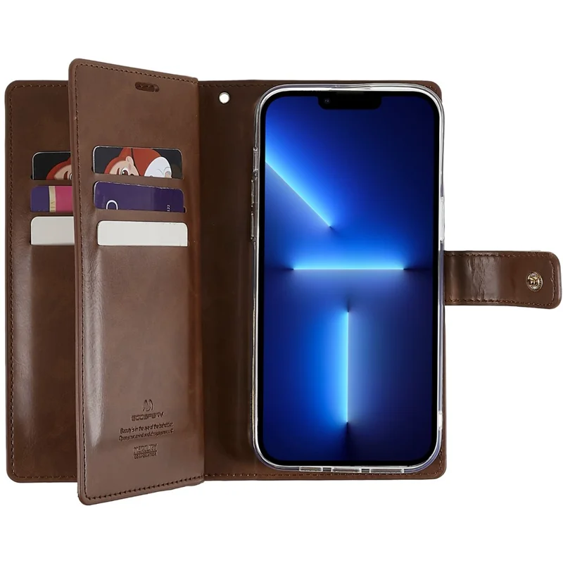 MERCURY GOOSPERY Mansoor Series for iPhone 15 Pro Max Wallet Phone Case PU Leather Phone Cover - Brown