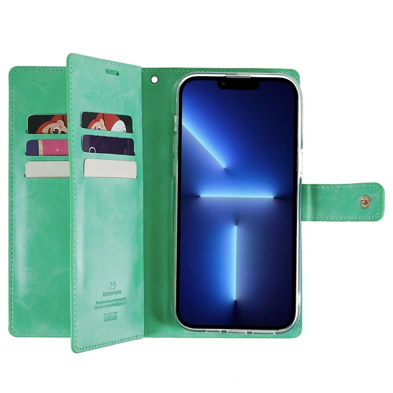 MERCURY GOOSPERY Mansoor Series for iPhone 15 Pro Max Wallet Phone Case PU Leather Phone Cover - Cyan