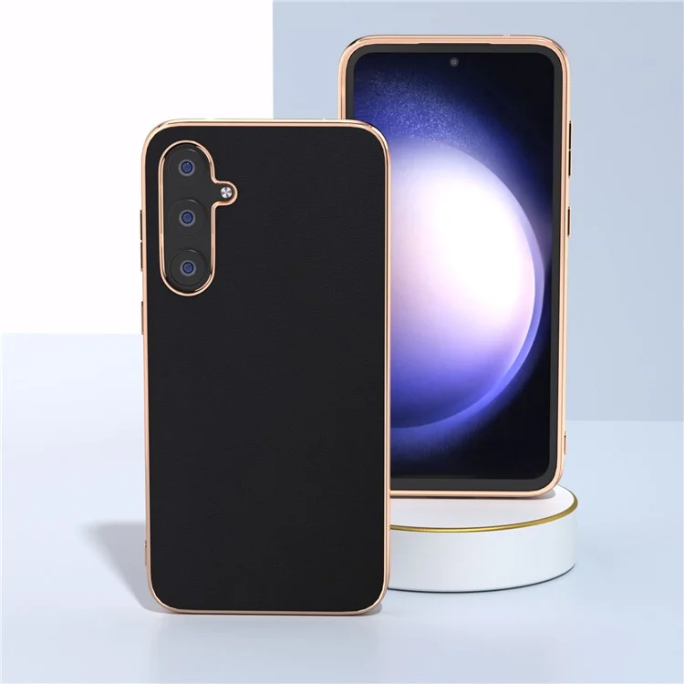 Para Samsung Galaxy S23 FE Nano Electroplating Phone Case Silky Cowhide Leather Coated TPU+PC Cover - Negro