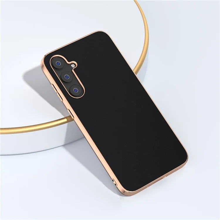 Para Samsung Galaxy S23 FE Nano Electroplating Phone Case Silky Cowhide Leather Coated TPU+PC Cover - Negro