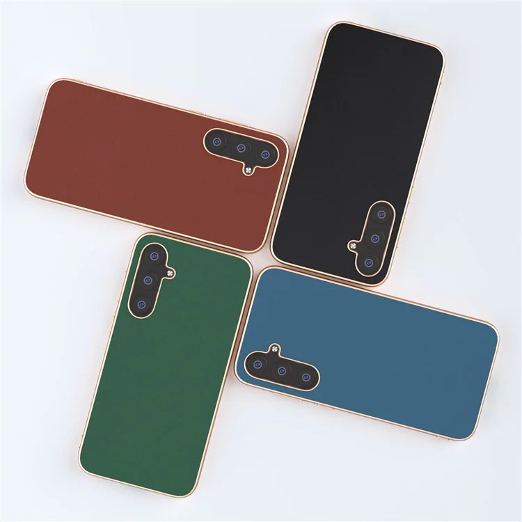 Para Samsung Galaxy S23 FE Nano Electroplating Phone Case Silky Cowhide Leather Coated TPU+PC Cover - Negro