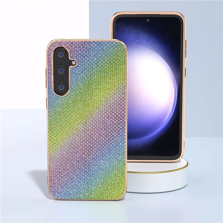 Para Samsung Galaxy S23 FE Rhinestone Decor Phone Case Electroplating Leather Coated TPU+PC Cover - Multi-color