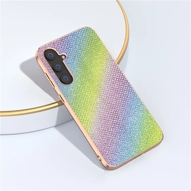 Para Samsung Galaxy S23 FE Rhinestone Decor Phone Case Electroplating Leather Coated TPU+PC Cover - Multi-color