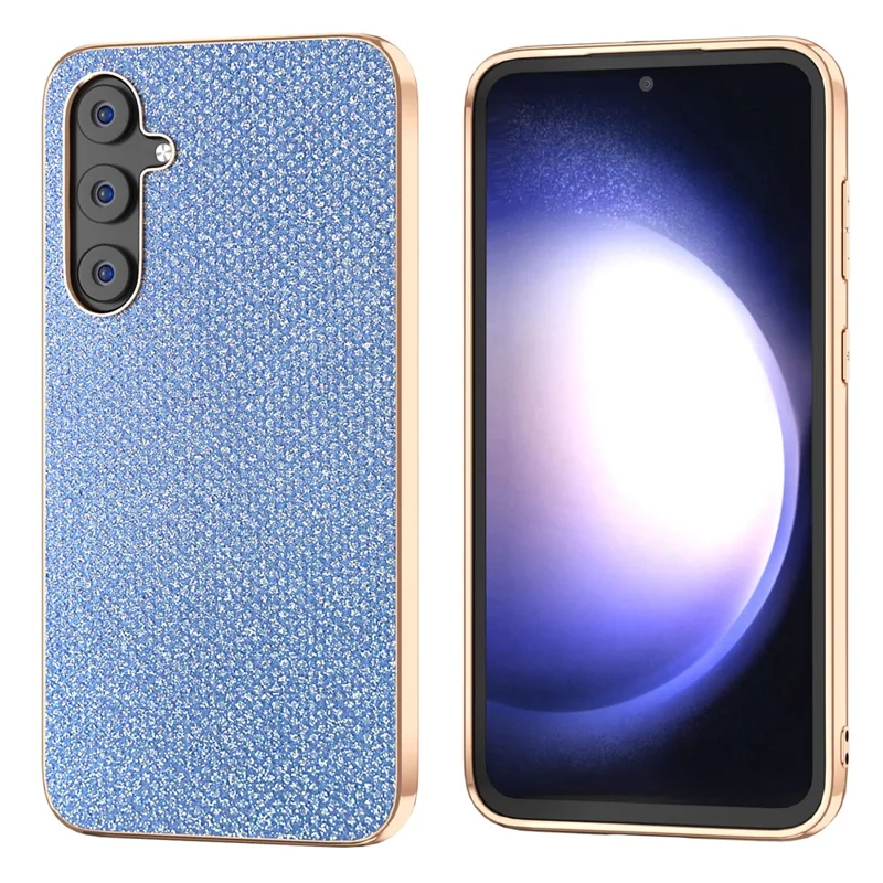 For Samsung Galaxy S23 FE Rhinestone Decor Phone Case Electroplating Leather Coated TPU+PC Cover - Blue