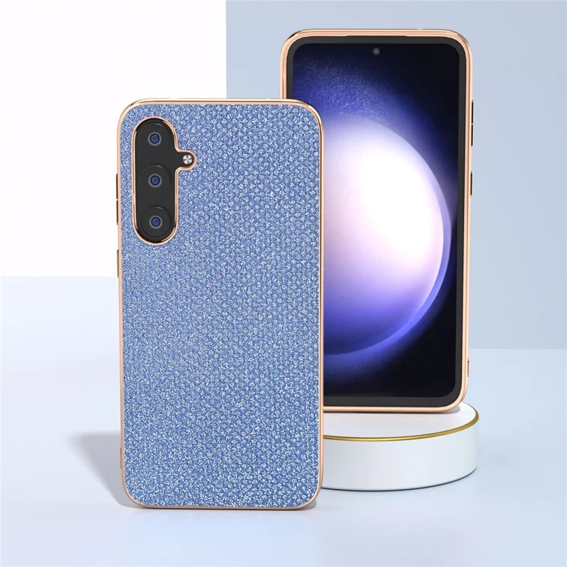 For Samsung Galaxy S23 FE Rhinestone Decor Phone Case Electroplating Leather Coated TPU+PC Cover - Blue