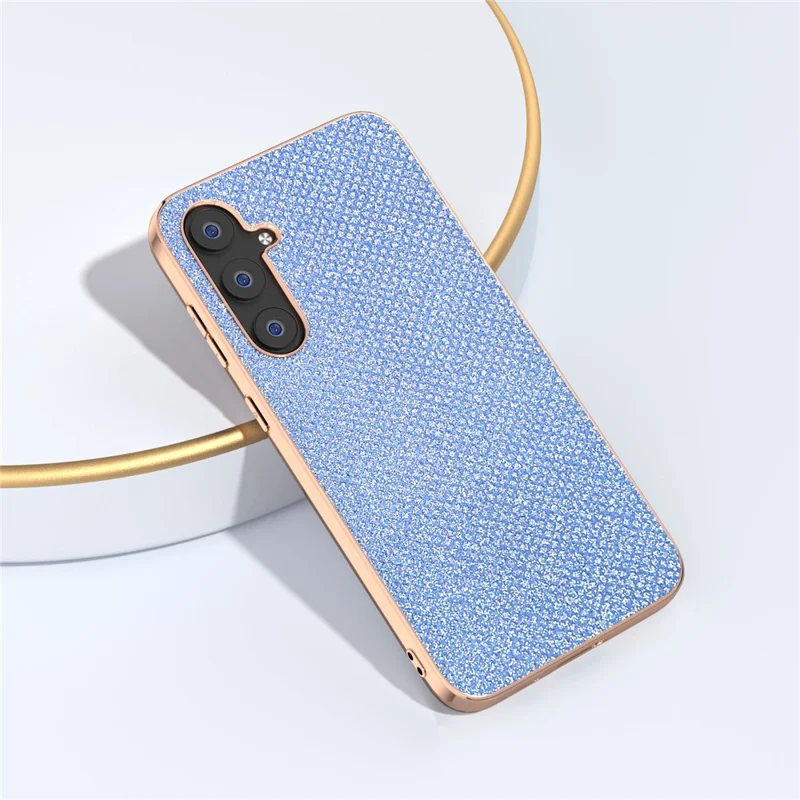 For Samsung Galaxy S23 FE Rhinestone Decor Phone Case Electroplating Leather Coated TPU+PC Cover - Blue
