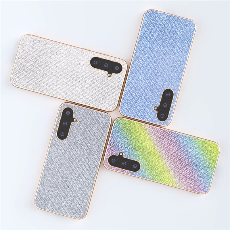 For Samsung Galaxy S23 FE Rhinestone Decor Phone Case Electroplating Leather Coated TPU+PC Cover - Blue