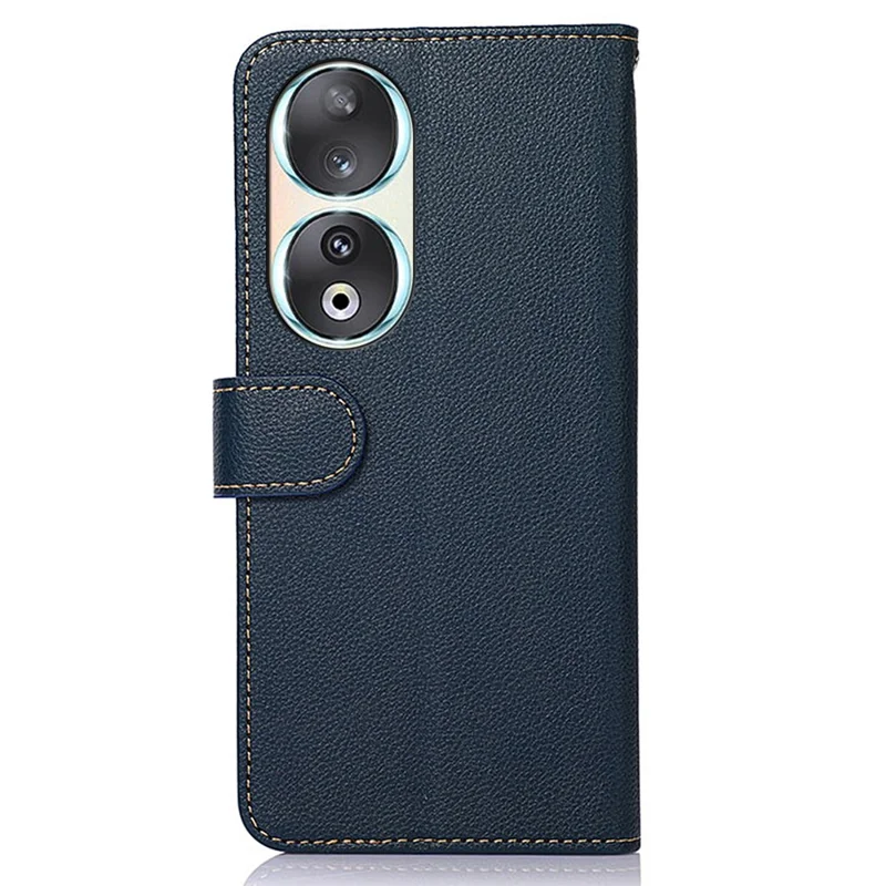 KHAZNEH For Honor 90 Phone Shell Litchi Texture Wallet Stand RFID Blocking Anti-Scratch PU Leather Case - Blu