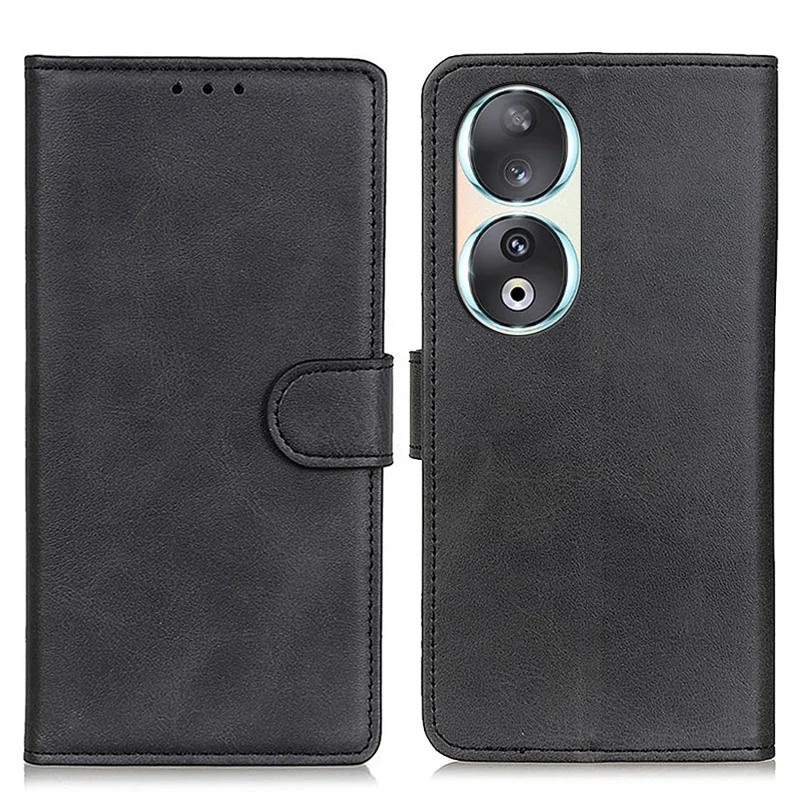 PU Leather Telefoonhoesje voor Honor 90, Koeienhuidstructuur Portemonnee Stand Volledig Omsloten Cover - Zwart