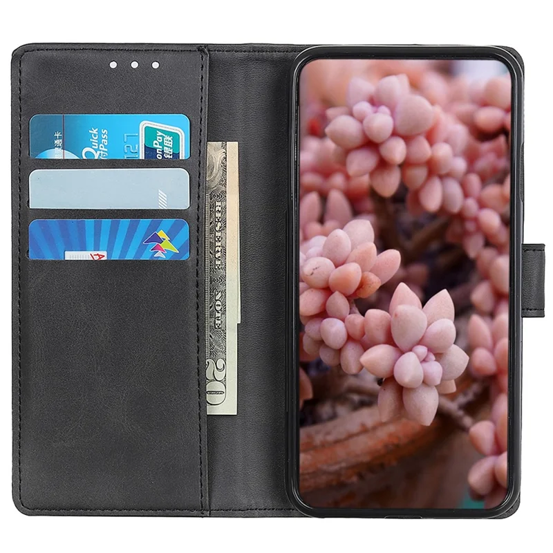 PU Leather Telefoonhoesje voor Honor 90, Koeienhuidstructuur Portemonnee Stand Volledig Omsloten Cover - Zwart