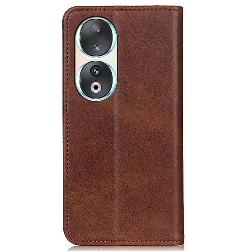 Taske-telefonbeskyttelse til Honor 90, beskyttende standhylster med struktur af kovlæder, split-læder telefondæksel - Kaffe