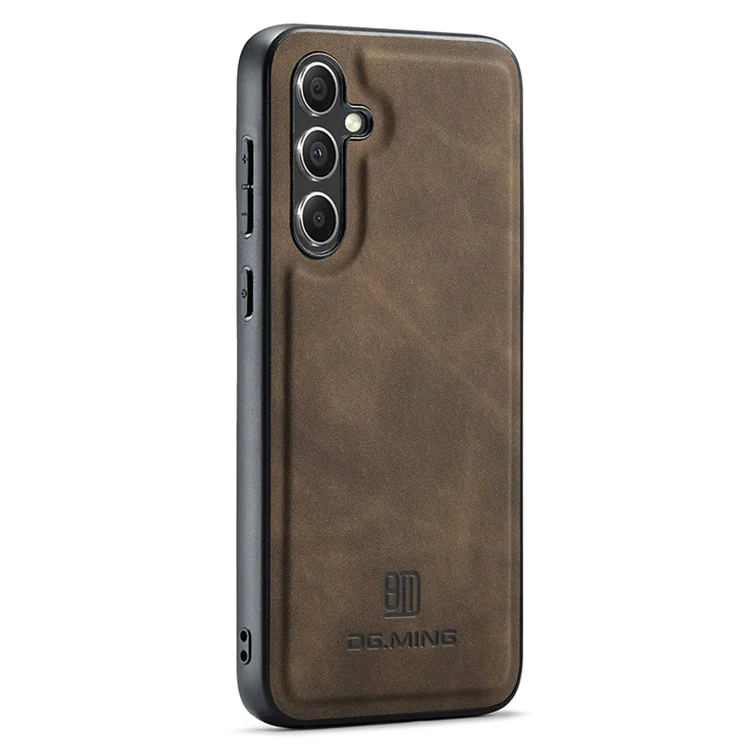 DG.MING M1 Series for Samsung Galaxy S23 FE Leather Coated TPU+PC Phone Case Kickstand Detachable Wallet Cover - Coffee
