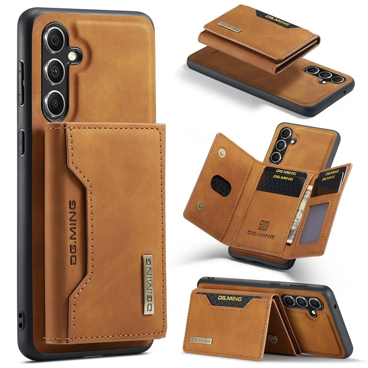 DG.MING M2 Series for Samsung Galaxy S23 FE Detachable Wallet Phone Case Kickstand Leather Coated TPU+PC Cover - Brown