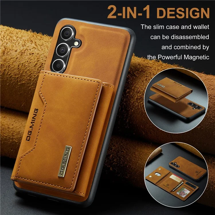DG.MING M2 Series for Samsung Galaxy S23 FE Detachable Wallet Phone Case Kickstand Leather Coated TPU+PC Cover - Brown