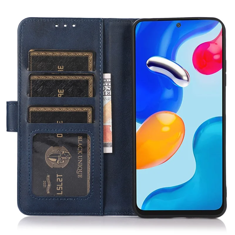 For Oppo A58 5G Cowhide Texture Phone Case Folio Flip Wallet Stand Leather Phone Cover - Blue