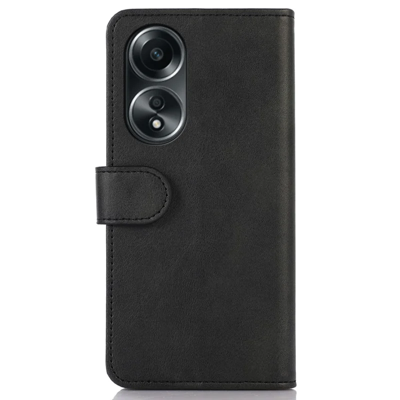 For Oppo A58 5G Cowhide Texture Phone Case Folio Flip Wallet Stand Leather Phone Cover - Black