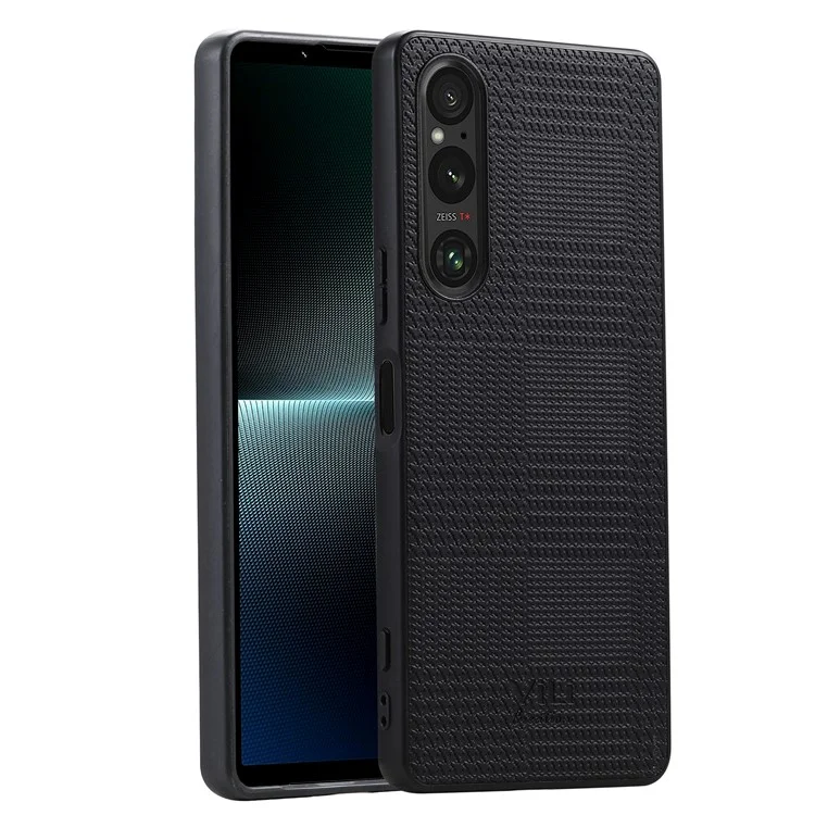 Étui pour téléphone VILI TH Series pour Sony Xperia 1 V, coque arrière en PC+TPU enduit de cuir PU - Noir