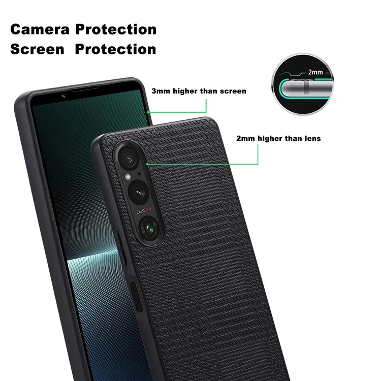 Étui pour téléphone VILI TH Series pour Sony Xperia 1 V, coque arrière en PC+TPU enduit de cuir PU - Noir