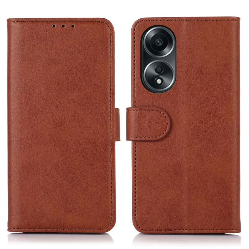 For Oppo A78 4G Folio Flip Cowhide Texture Phone Case Wallet Stand Leather Phone Cover - Brown