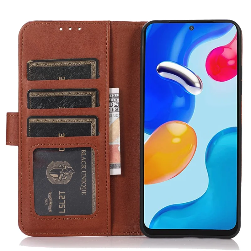 For Oppo A78 4G Folio Flip Cowhide Texture Phone Case Wallet Stand Leather Phone Cover - Brown