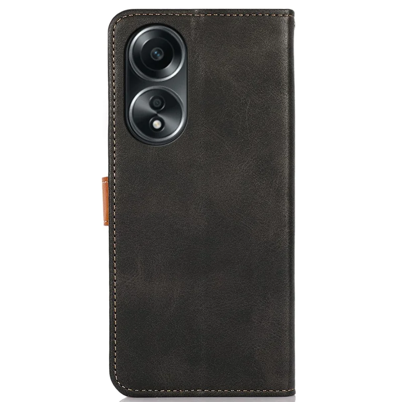 KHAZNEH For Oppo A78 4G Bump Proof Leather Wallet Phone Cover Stand Cowhide Texture Case - Black