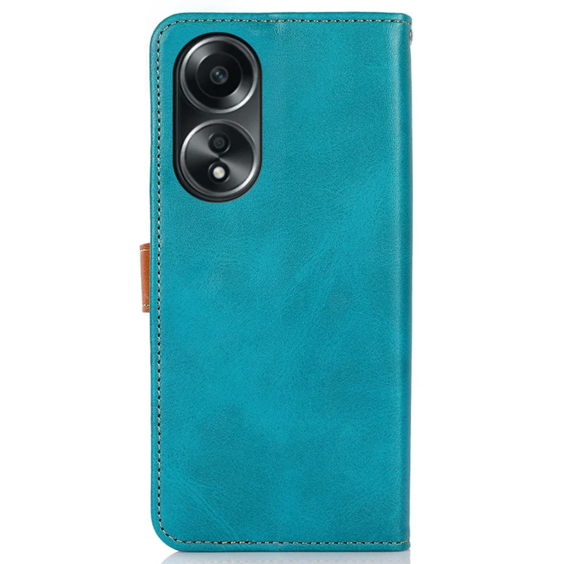 KHAZNEH For Oppo A78 4G Bump Proof Leather Wallet Phone Cover Stand Cowhide Texture Case - Blue
