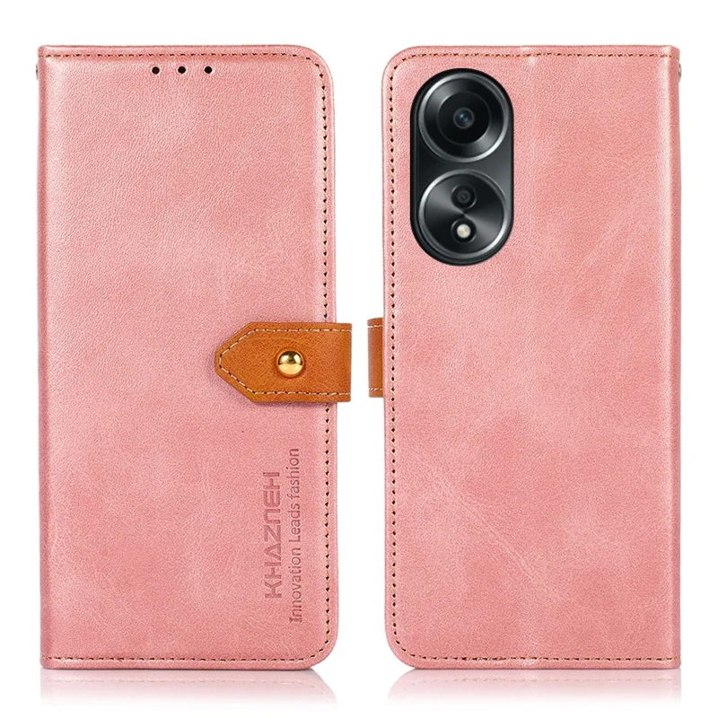 KHAZNEH For Oppo A78 4G Bump Proof Leather Wallet Phone Cover Stand Cowhide Texture Case - Rose Gold