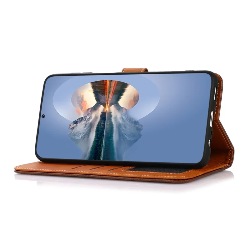 KHAZNEH For Oppo A78 4G Bump Proof Leather Wallet Phone Cover Stand Cowhide Texture Case - Rose Gold
