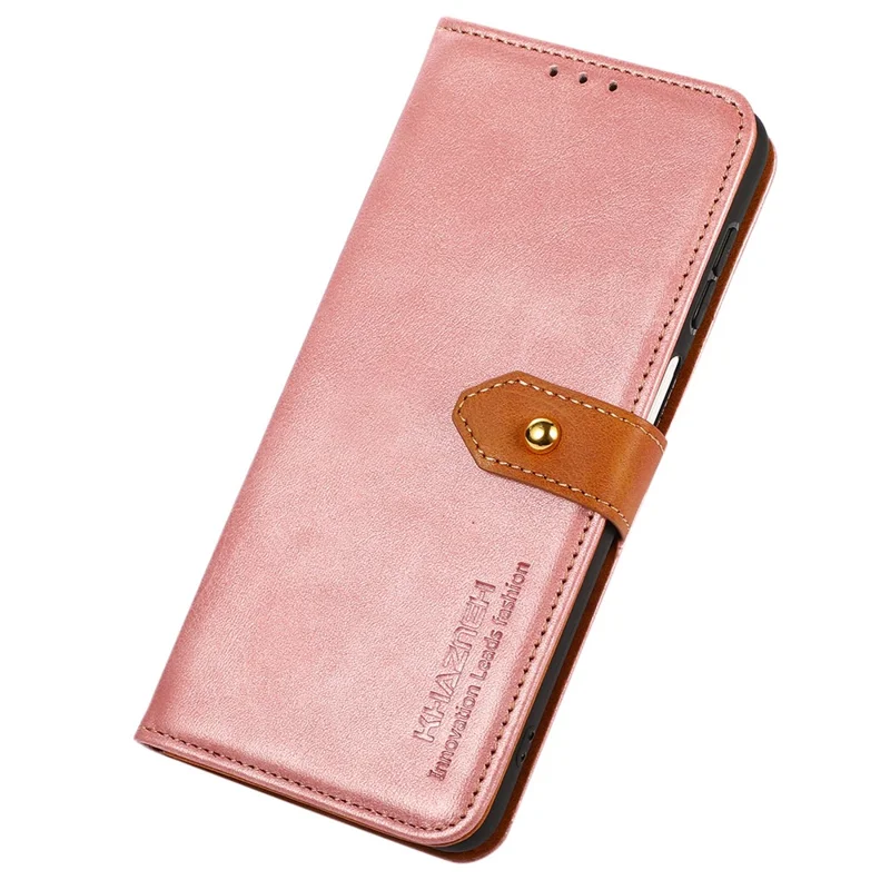 KHAZNEH For Oppo A78 4G Bump Proof Leather Wallet Phone Cover Stand Cowhide Texture Case - Rose Gold