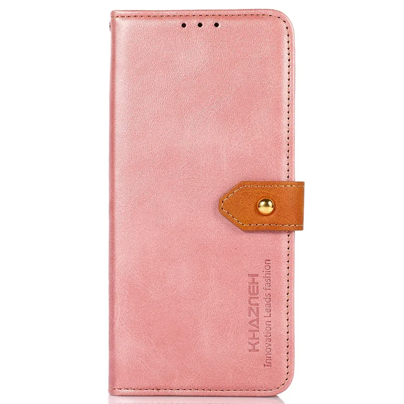 KHAZNEH For Oppo A78 4G Bump Proof Leather Wallet Phone Cover Stand Cowhide Texture Case - Rose Gold