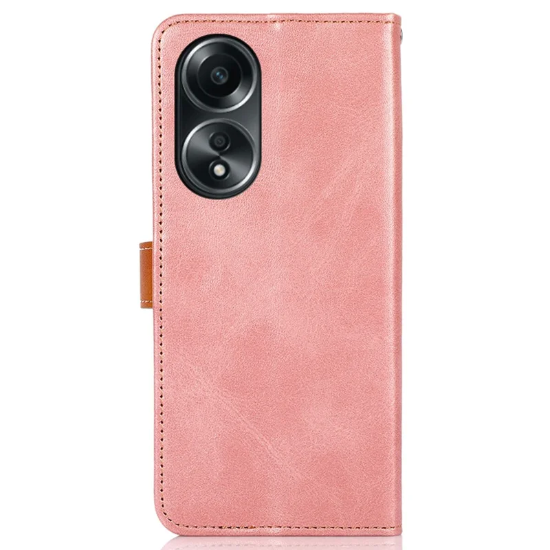 KHAZNEH For Oppo A78 4G Bump Proof Leather Wallet Phone Cover Stand Cowhide Texture Case - Rose Gold