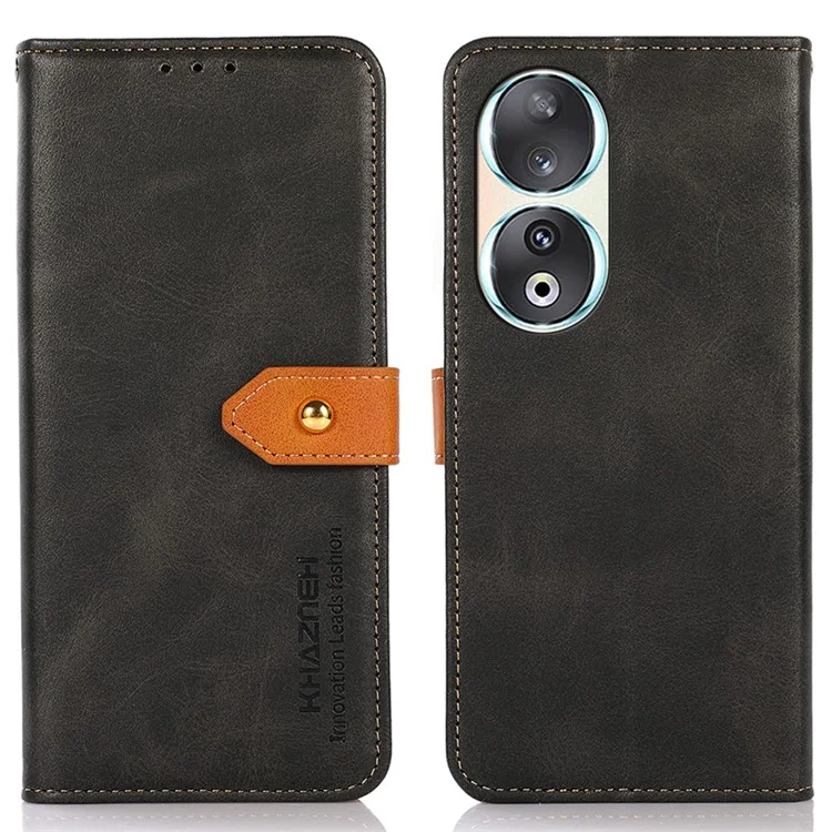 KHAZNEH Case Para Honor 90 De Couro PU À Prova De Queda De Boi Textura Stand Wallet Phone Cover - Preto 