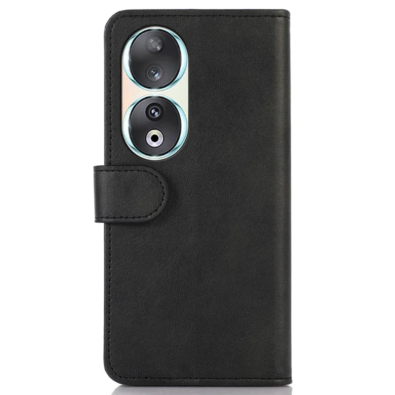 For Honor 90 Smartphone Case Cowhide Texture PU Leather Wallet Stand Phone Cover - Schwarz