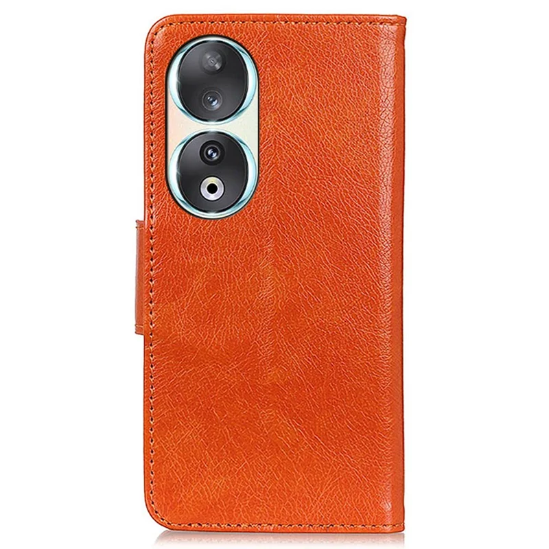 For Honor 90 Split Leather Wallet Stand Protective Case Nappa Texture Phone Cover - Orange