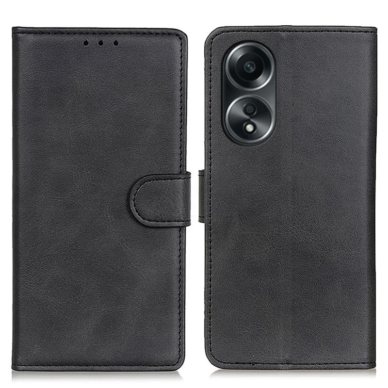 Pour Oppo A58 4G Étui téléphone en cuir PU anti-chute Texture de cuir de vache Support portefeuille - Noir