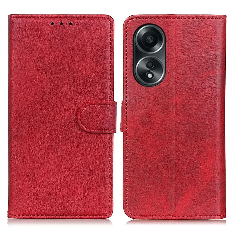 Für Oppo A58 4G PU-Leder Sturzsicheres Handyhülle Kuhfellstruktur Geldbörse Ständer Abdeckung - Rot