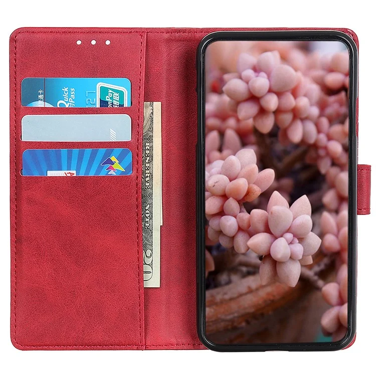 Für Oppo A58 4G PU-Leder Sturzsicheres Handyhülle Kuhfellstruktur Geldbörse Ständer Abdeckung - Rot