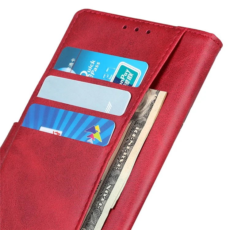 Für Oppo A58 4G PU-Leder Sturzsicheres Handyhülle Kuhfellstruktur Geldbörse Ständer Abdeckung - Rot