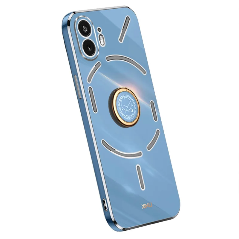 XINLI For Nothing Phone (2) Electroplated Phone Case TPU Anti-drop Back Cover with Ring Kickstand - Blue