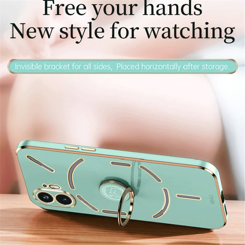 XINLI For Nothing Phone (2) Electroplated Phone Case TPU Anti-drop Back Cover with Ring Kickstand - Blue