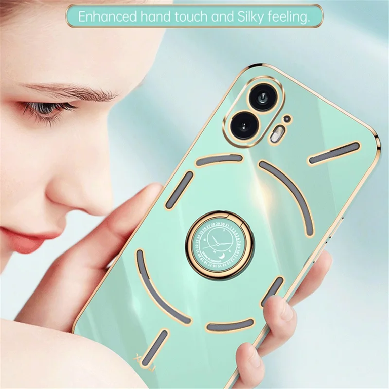 XINLI For Nothing Phone (2) Electroplated Phone Case TPU Anti-drop Back Cover with Ring Kickstand - Blue