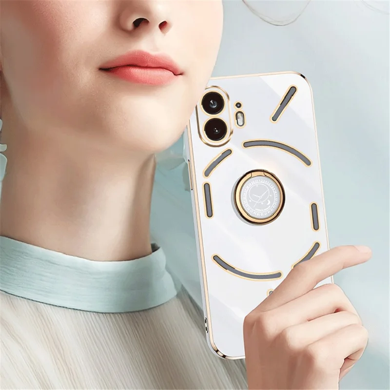XINLI For Nothing Phone (2) Electroplated Phone Case TPU Anti-drop Back Cover with Ring Kickstand - Blue
