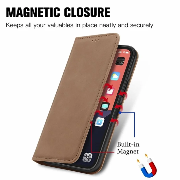 Для iPhone 15 Pro Max Retro PU Leather Card Holder Phone Case Skin-touch Flip Stand Cover - Brown